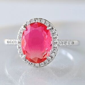 Pink Oval Gemstone Ring, 925 Sterling Silver Charmed Aroma